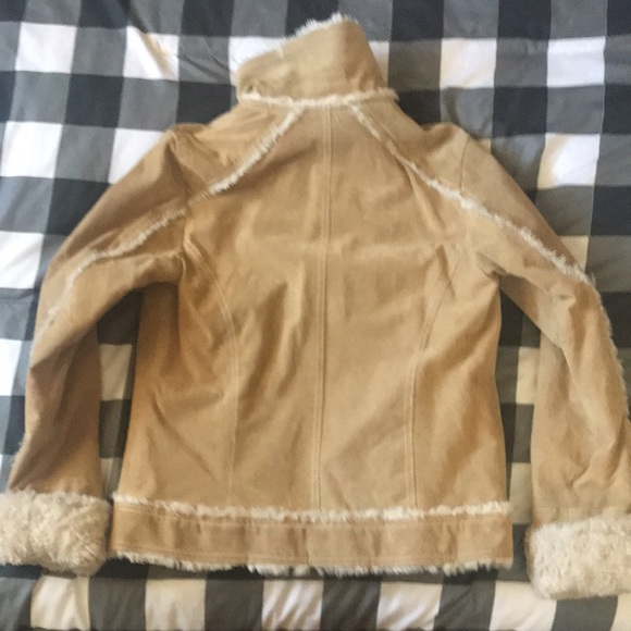 Womens WILSONS LEATHER Suede Camel Tan SHERPA Faux Fur Quilted Jacket Sz Large L - Picture 9 of 16